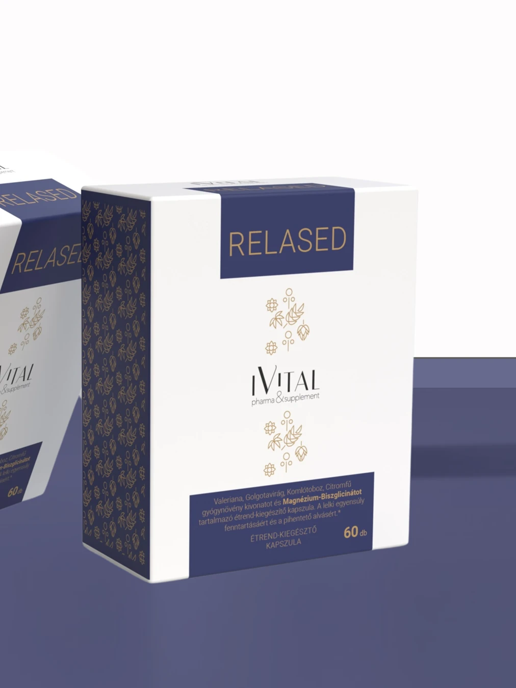 RELASED étrend-kiegészítő – a termék csomagolása, logóval és márkanévvel.